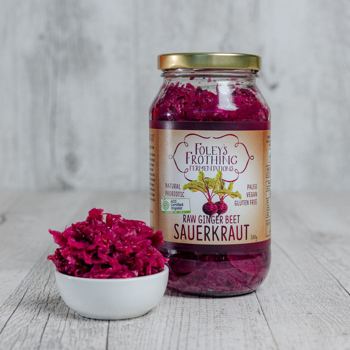 Foley’s Frothing Fermentations - Sauerkraut Raw Ginger Beet - 500g