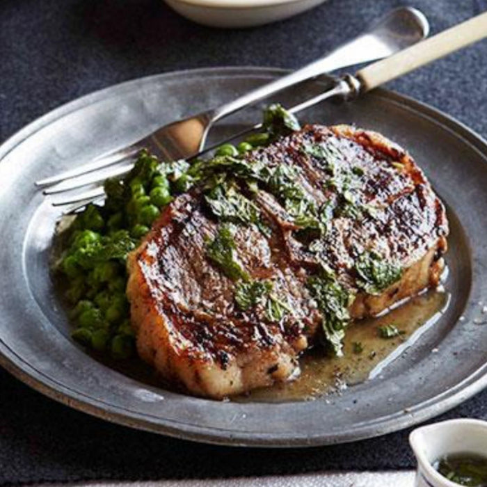 Barnsley Chops with Crushed Peas and Mint Sauce