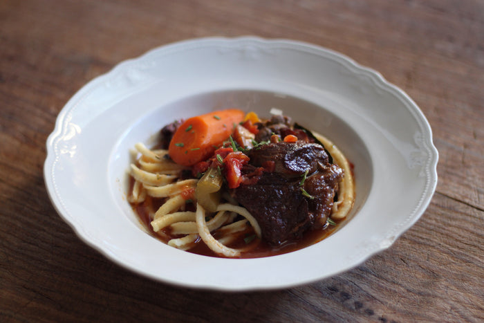 Hearty French Farmhouse Beef Stew with Bay Leaf and Rosemary