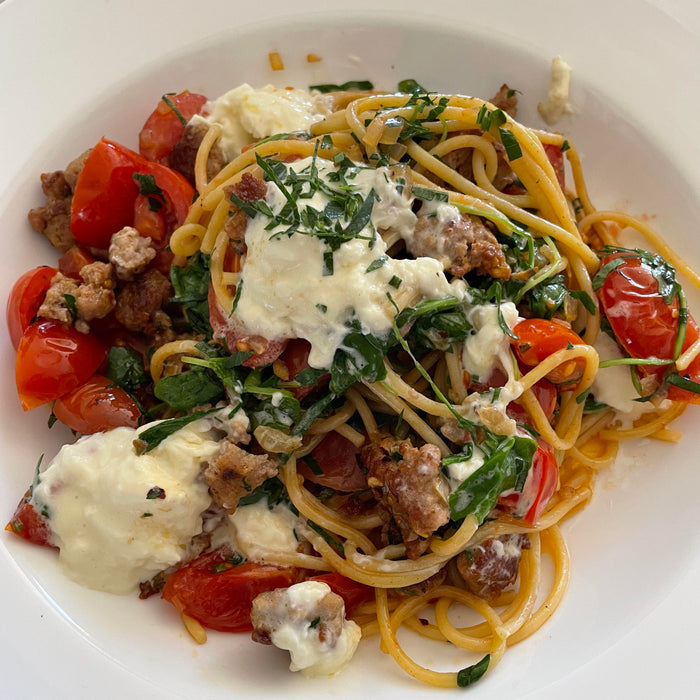 Pasture Raised Pork, Tomato and Stracciatella Pasta