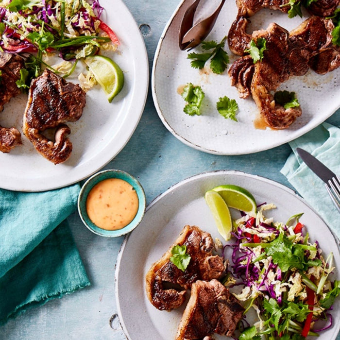 Grilled Five-Spice Loin Chops and Asian-style Slaw