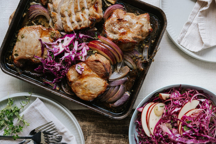 Pork and apple tray bake