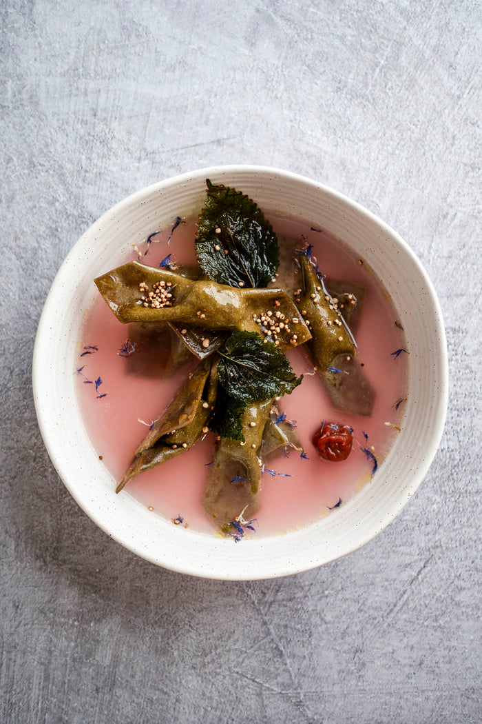 Pork Banana Prawn and Shiso Matcha Pasta