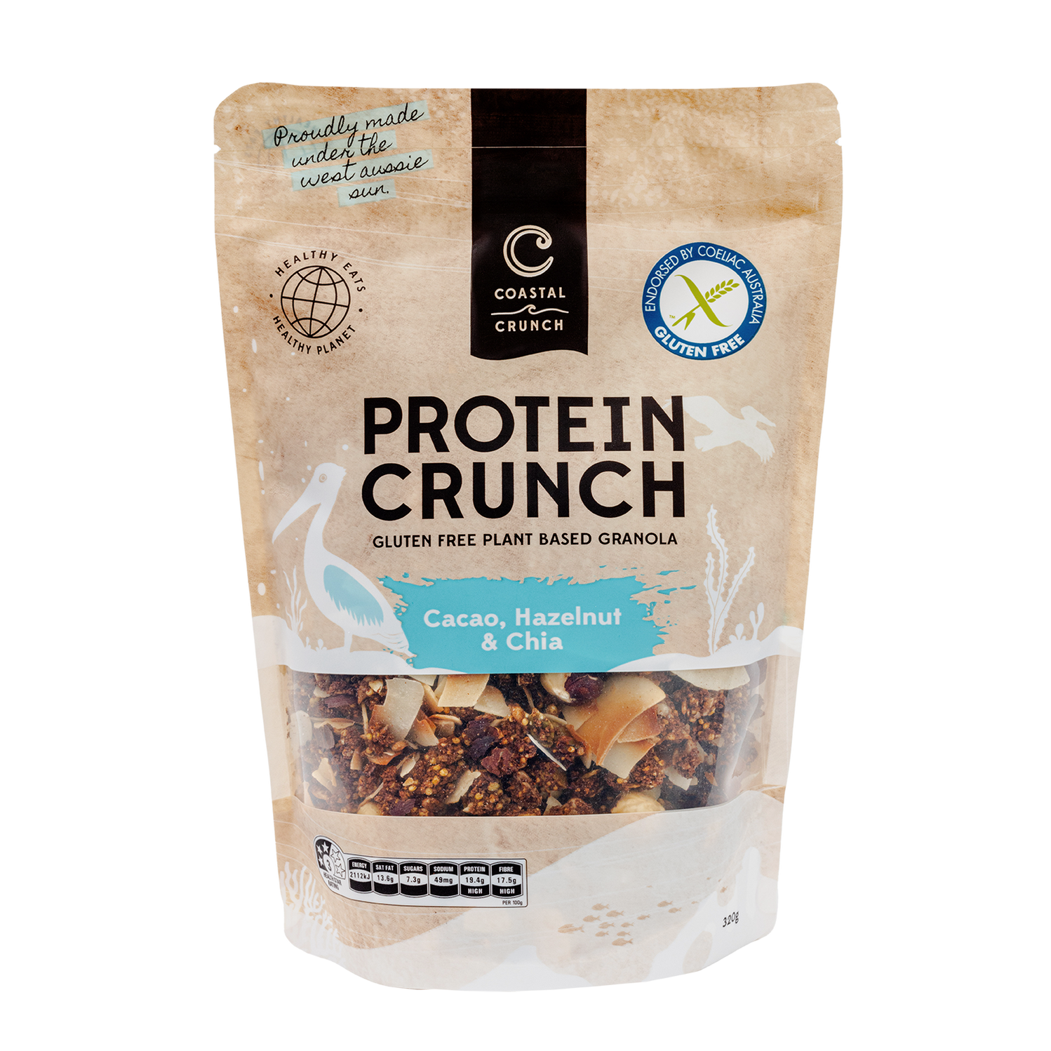 Cacao, Hazelnut & Chia Protein Crunch - 320g | GF — Dirty Clean Food